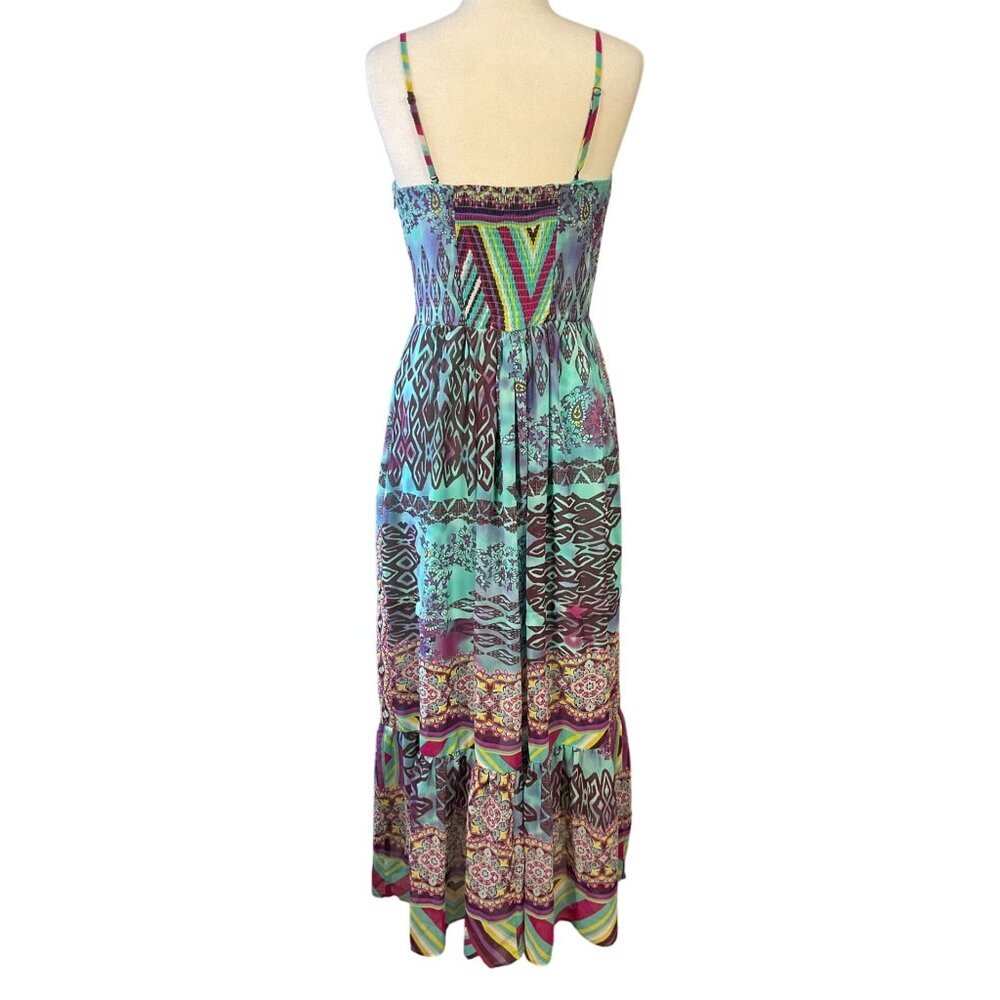 Betsey Johnson VTG Y2K Boho Multicolor Strappy Maxi Slip Dress Ruffle Hem 10 - Picture 5 of 8